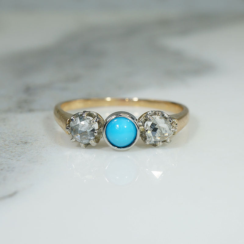 Dainty Victorian Turquoise & Diamond Trilogy Ring
