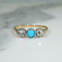 Dainty Victorian Turquoise & Diamond Trilogy Ring