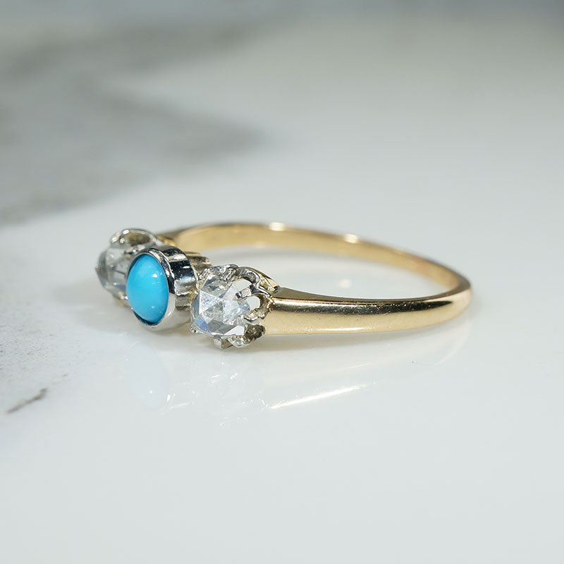 Dainty Victorian Turquoise & Diamond Trilogy Ring