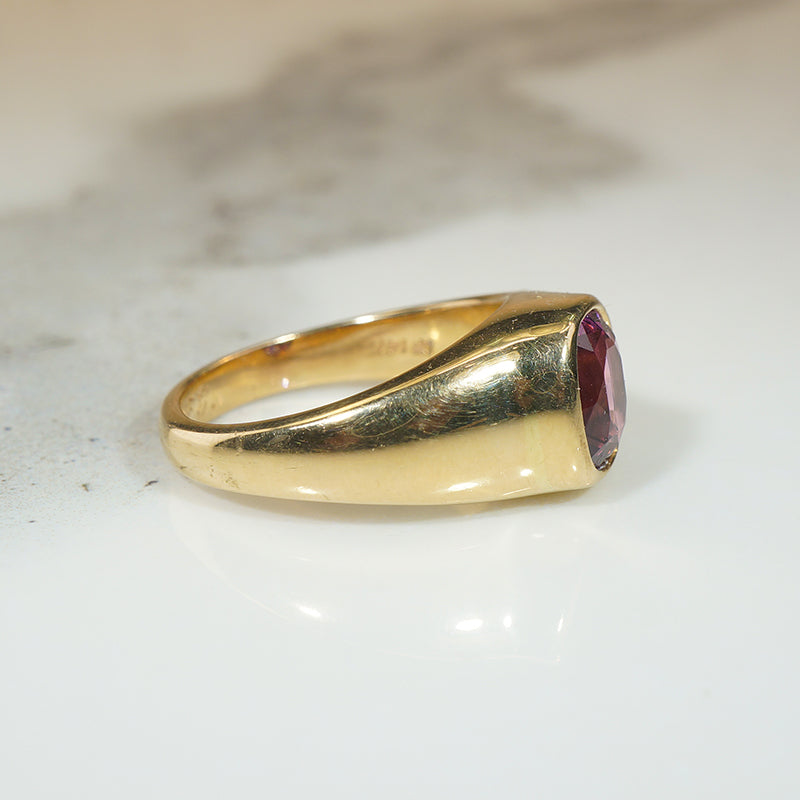 Heavy Sculpted Gold and Deep Pink Tourmaline Ring