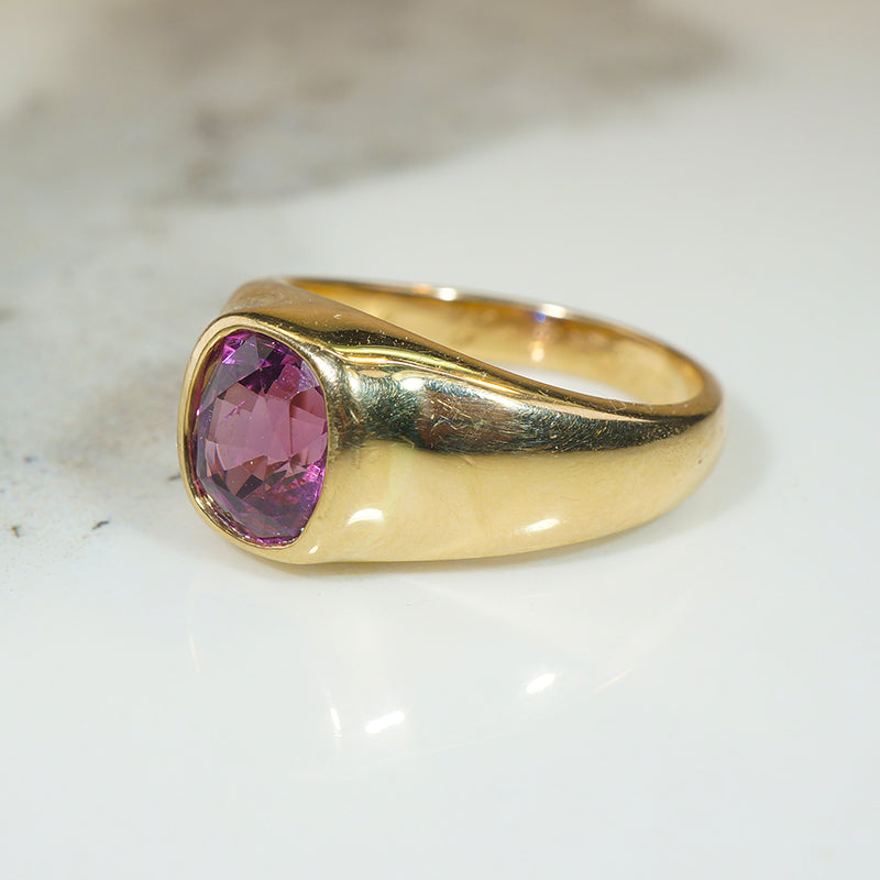 Heavy Sculpted Gold and Deep Pink Tourmaline Ring