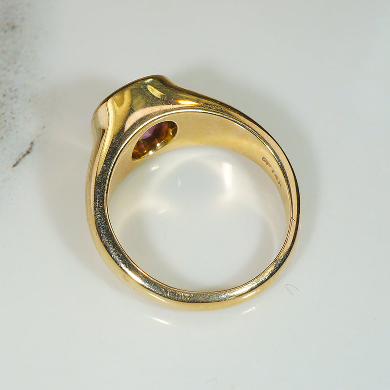 Heavy Sculpted Gold and Deep Pink Tourmaline Ring
