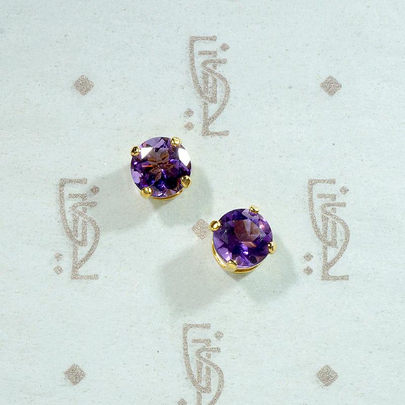 Bright Purple Amethyst Stud Earrings in 14k Gold