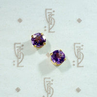 Bright Purple Amethyst Stud Earrings in 14k Gold