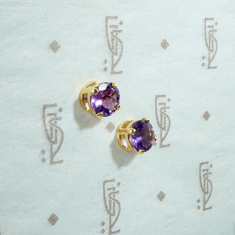 Bright Purple Amethyst Stud Earrings in 14k Gold
