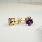 Bright Purple Amethyst Stud Earrings in 14k Gold