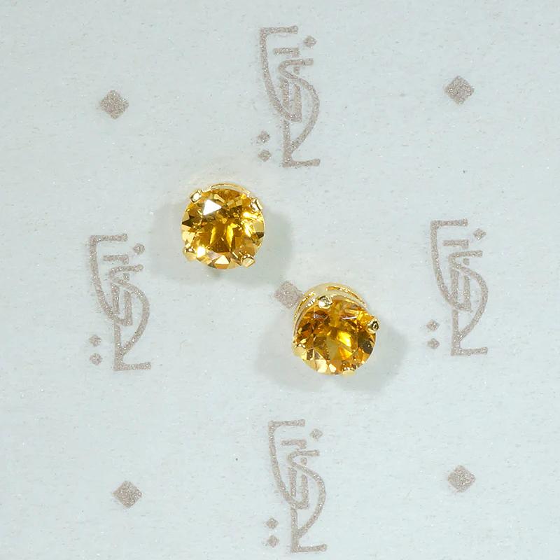 Frozen Honey Citrine in Gold Stud Earrings