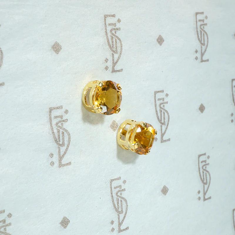 Frozen Honey Citrine in Gold Stud Earrings