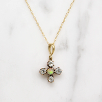 Sweet Opal & Old Mine Cut Diamond Pendant in Rosy Gold