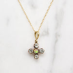 Sweet Opal & Old Mine Cut Diamond Pendant in Rosy Gold