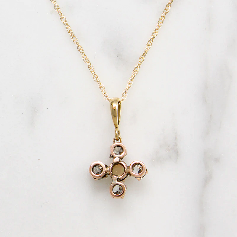 Sweet Opal & Old Mine Cut Diamond Pendant in Rosy Gold