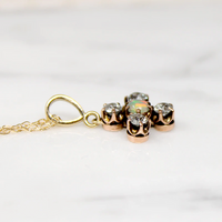 Sweet Opal & Old Mine Cut Diamond Pendant in Rosy Gold