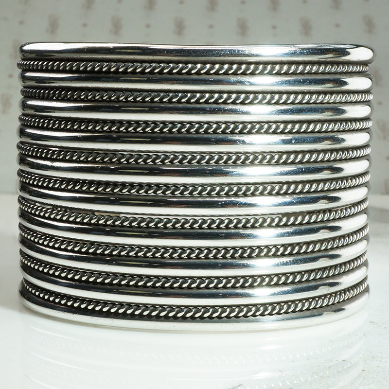 Navajo Wide Sterling Cuff Signed Tahe