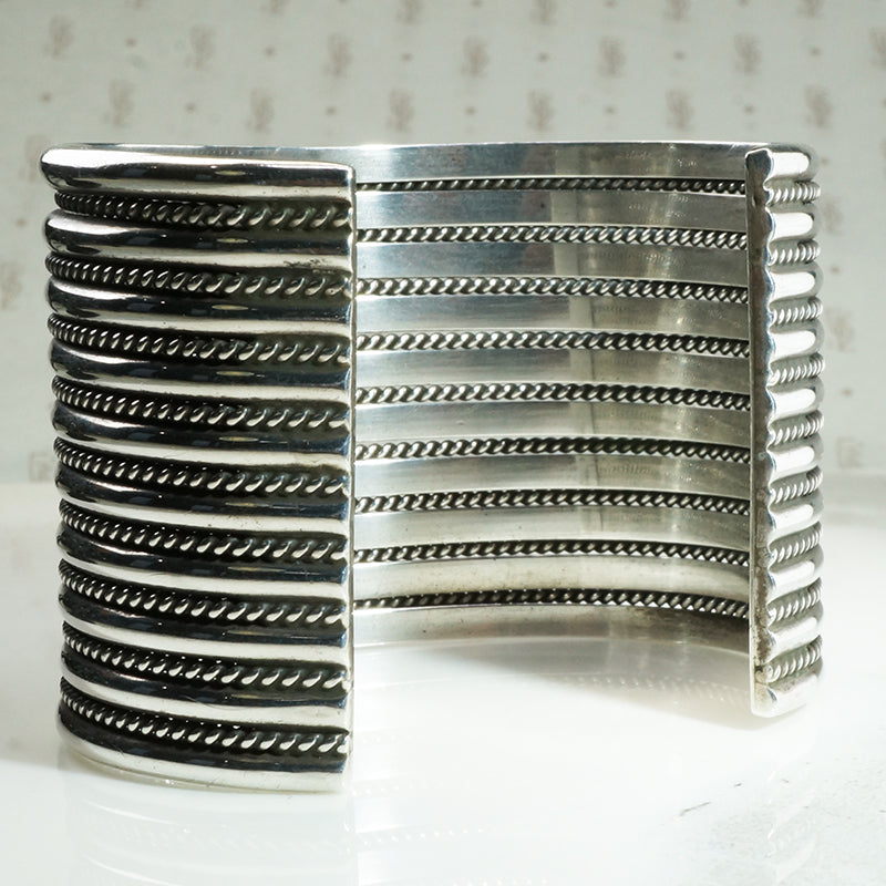 Navajo Wide Sterling Cuff Signed Tahe
