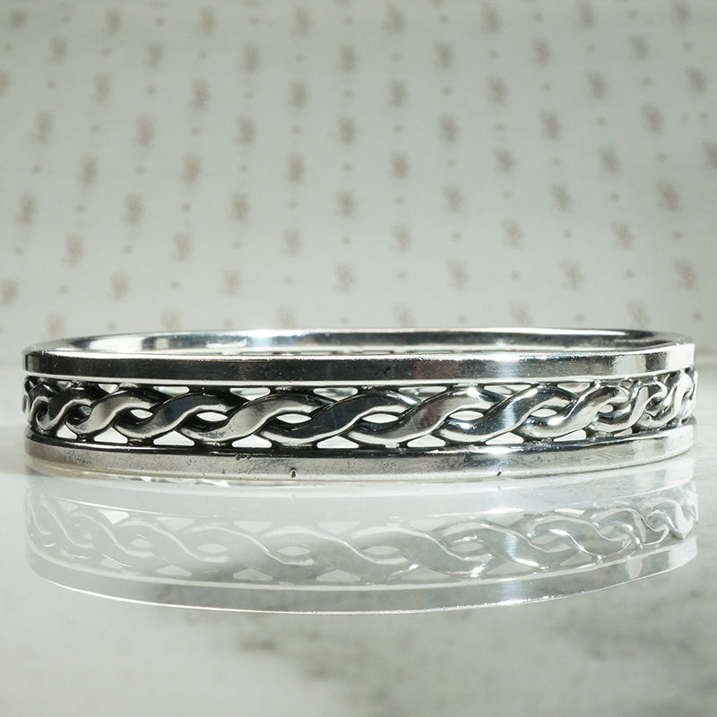 Open Work Twist Silver Bangle