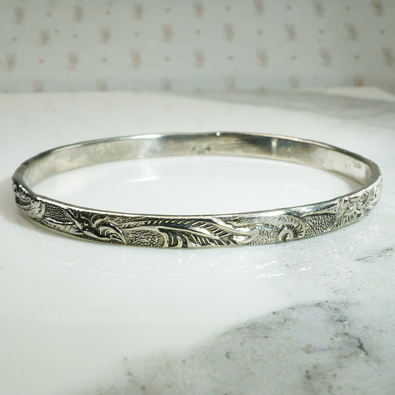 Rainforest Engraved Sterling Taxco Bangle