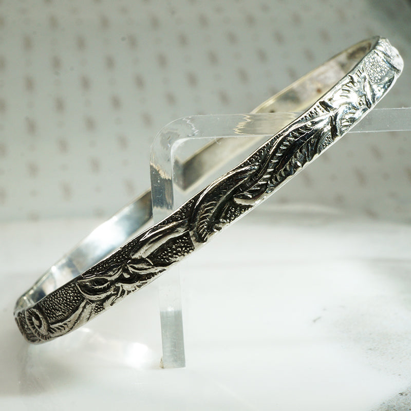Rainforest Engraved Sterling Taxco Bangle