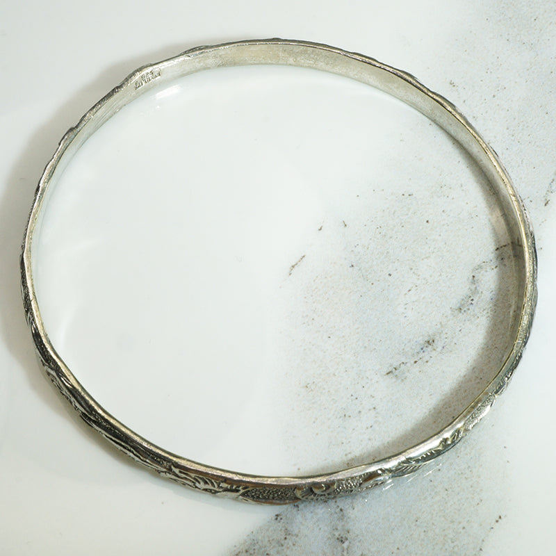 Rainforest Engraved Sterling Taxco Bangle