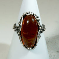 Golden Amber in Undulating Silver Ring