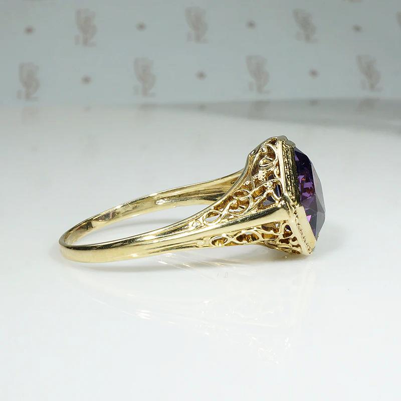 Unique Hand Cut Amethyst in Gold Filigree Ring