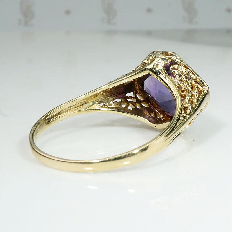 Unique Hand Cut Amethyst in Gold Filigree Ring