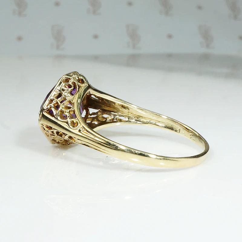 Unique Hand Cut Amethyst in Gold Filigree Ring