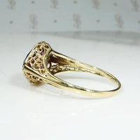 Unique Hand Cut Amethyst in Gold Filigree Ring