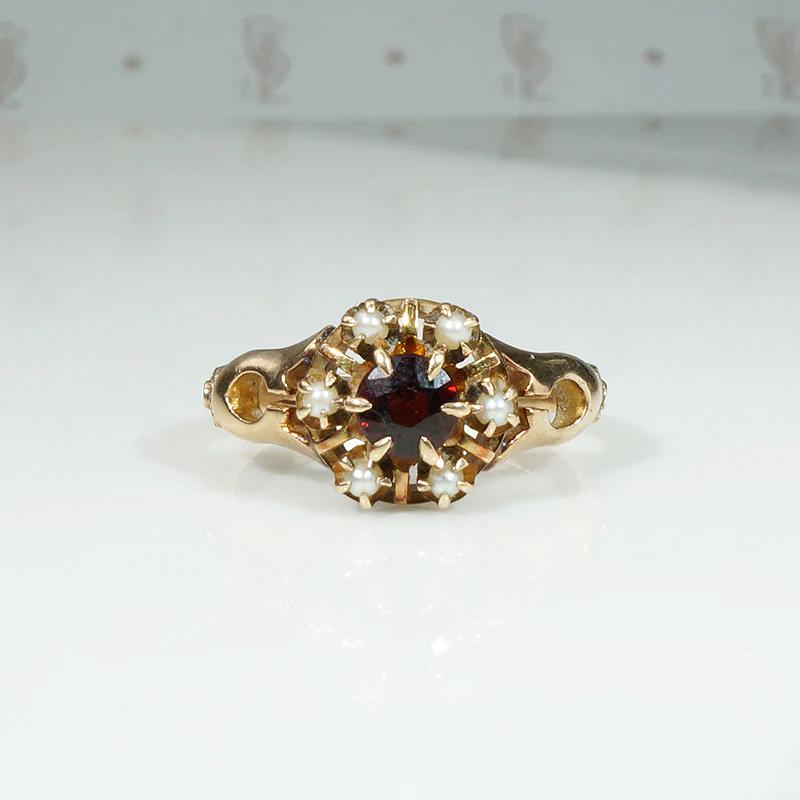 Very Victorian Pearl & Garnet Cluster Ring