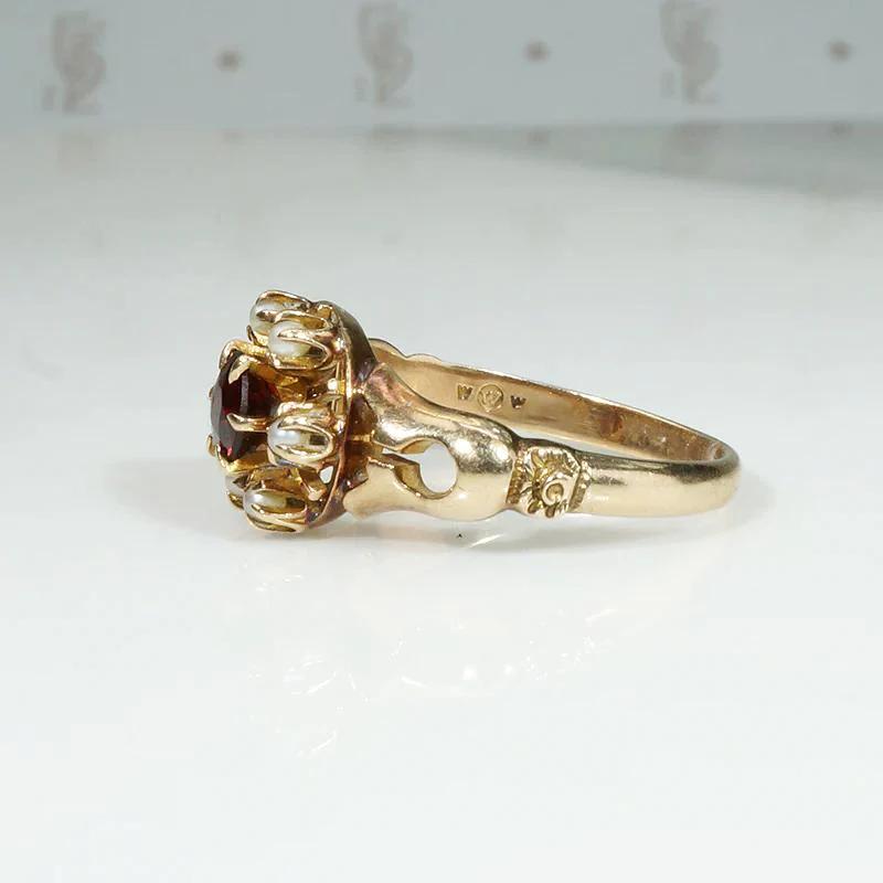 Very Victorian Pearl & Garnet Cluster Ring