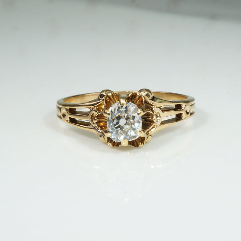 Squoval Old Mine Cut Diamond in Delightful Belcher Ring