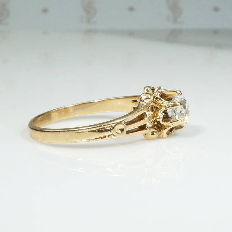 Squoval Old Mine Cut Diamond in Delightful Belcher Ring