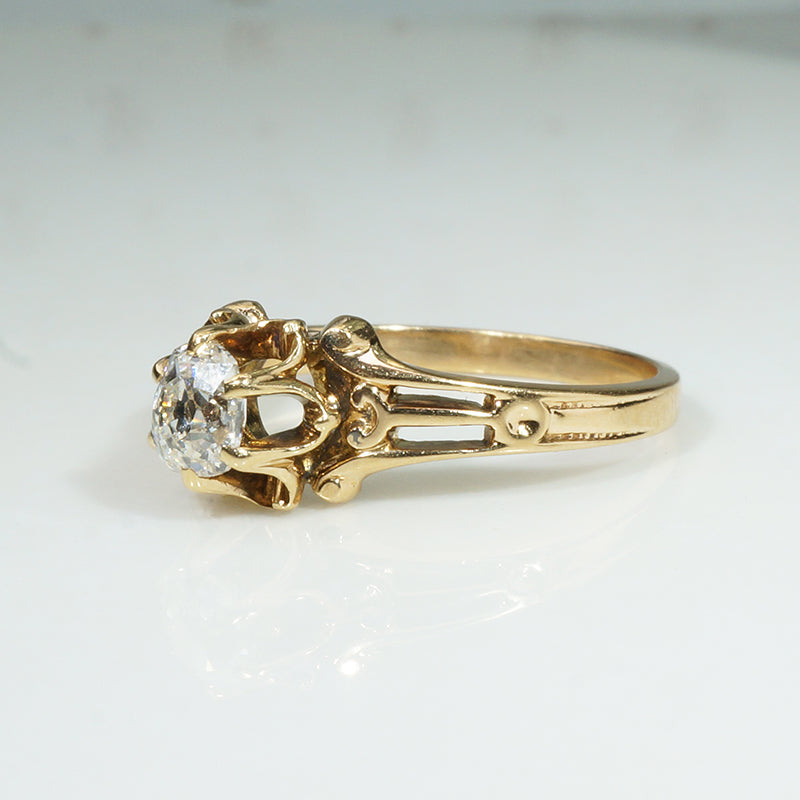 Squoval Old Mine Cut Diamond in Delightful Belcher Ring