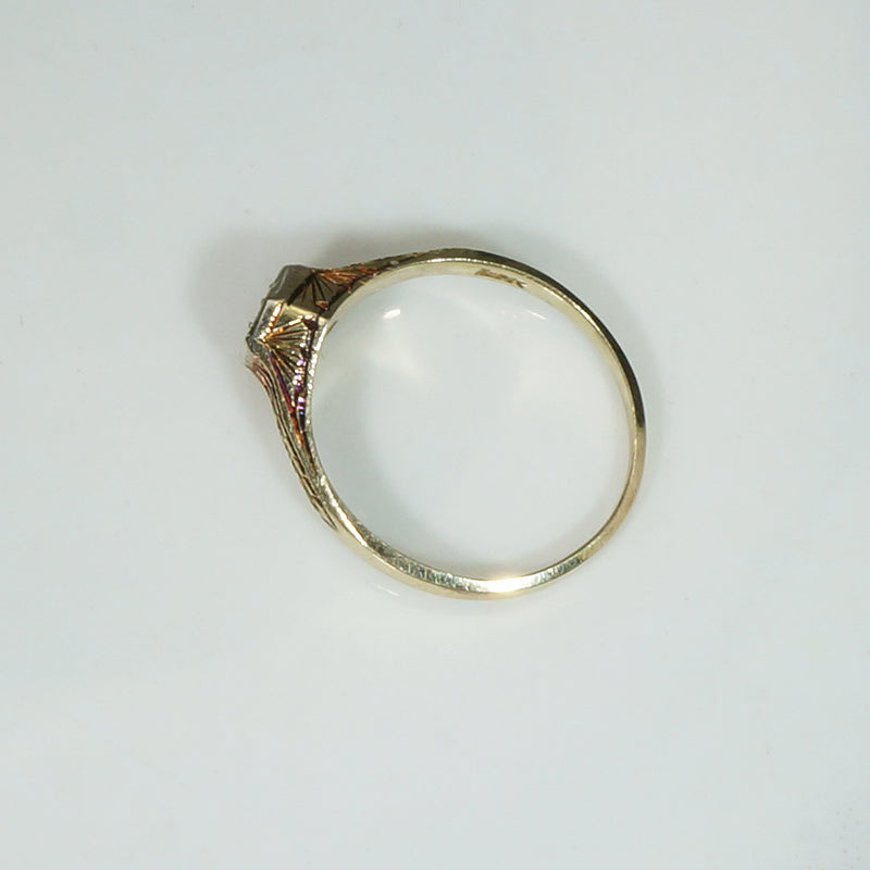 Tiny Engraved Art Deco Diamond Solitaire Ring