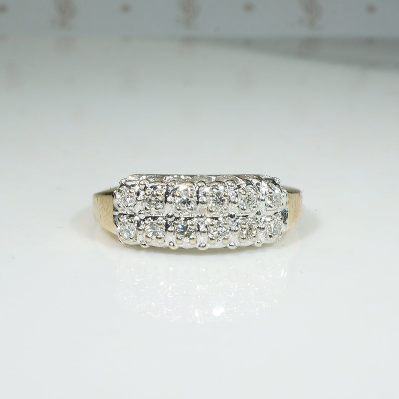 Double Diamond Two-Tone Retro Wedding Band