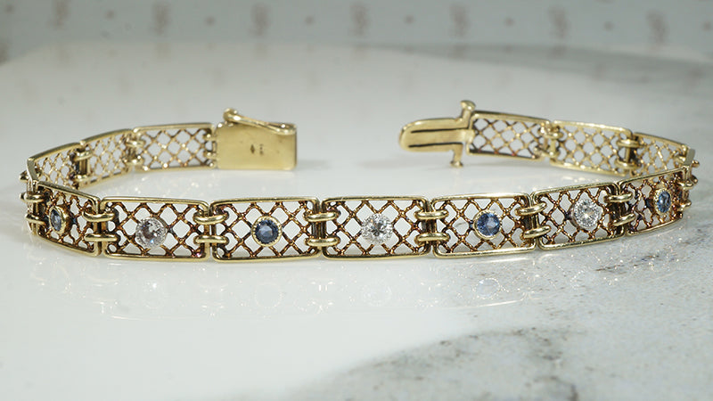 Sapphire & Diamond Lacy Yellow Gold Line Bracelet