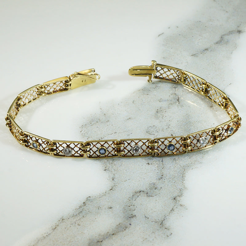 Sapphire & Diamond Lacy Yellow Gold Line Bracelet