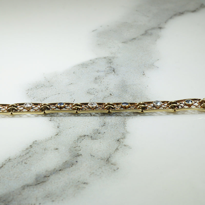 Sapphire & Diamond Lacy Yellow Gold Line Bracelet