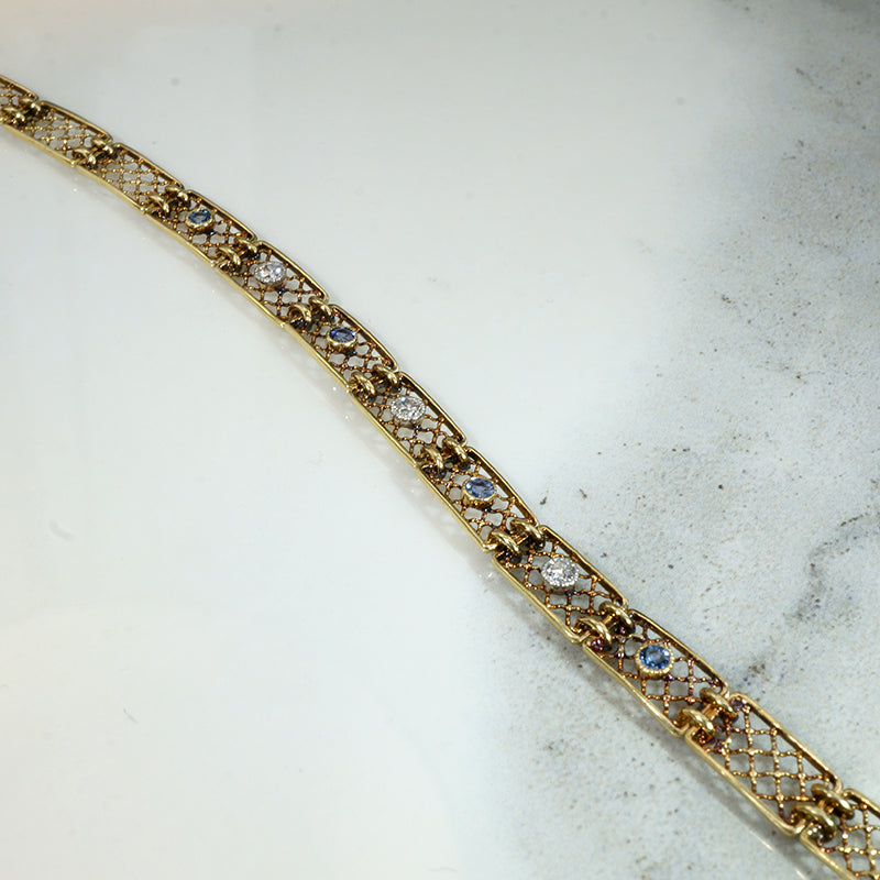 Sapphire & Diamond Lacy Yellow Gold Line Bracelet