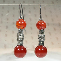 Architectural Art Deco Carnelian & Marcasite Earrings