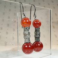 Architectural Art Deco Carnelian & Marcasite Earrings