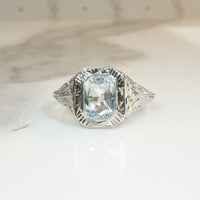 Lacy Deco Filigree Aquamarine Ring