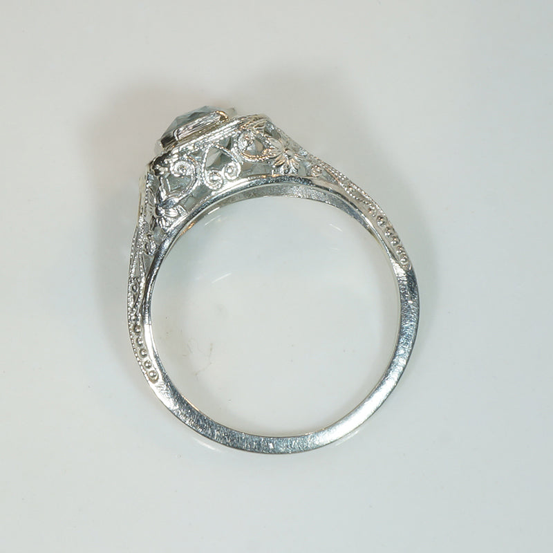 Lacy Deco Filigree Aquamarine Ring