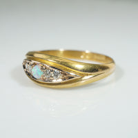 English 18ct Gold "Eye" Band with Opal & Diamond