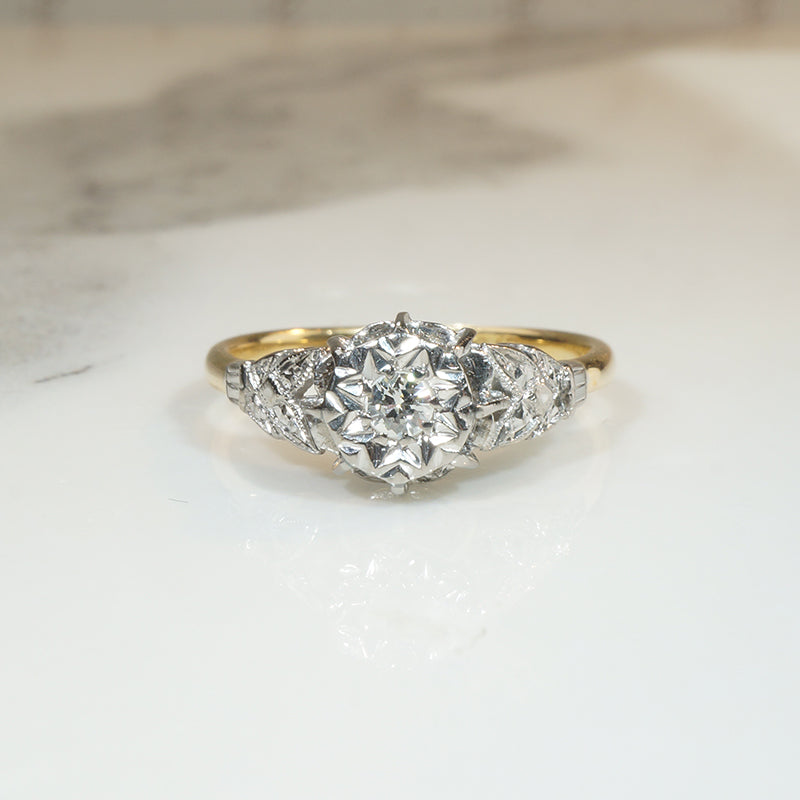 Star Set Diamond Engagement Ring Platinum & 18ct Gold