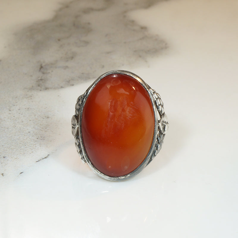 Grapes and Leaves Carnelian Silver Ring