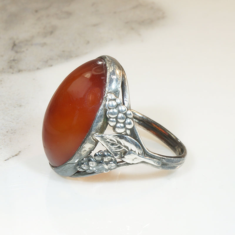 Grapes and Leaves Carnelian Silver Ring