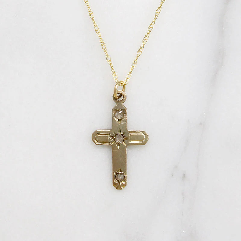 Precious Victorian Gold & Rose Cut Diamond Cross