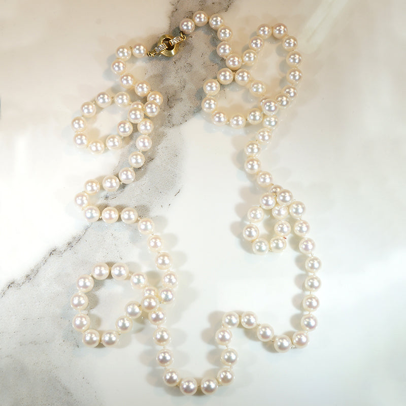 Sumptuous Opera Length Pearls with Diamond Clasp
