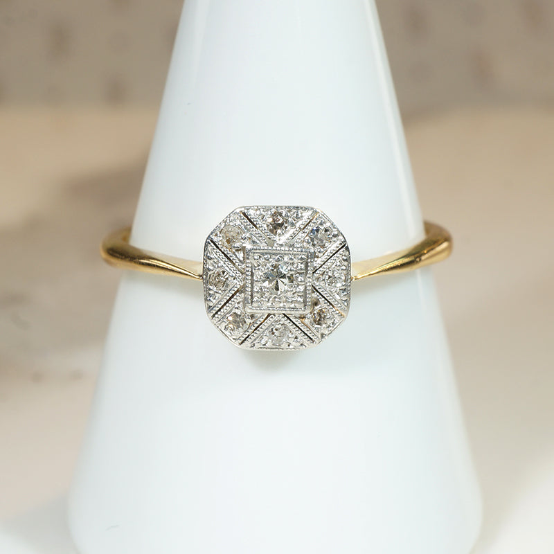 Octagonal Diamond-Set Platinum & 18ct Gold Ring
