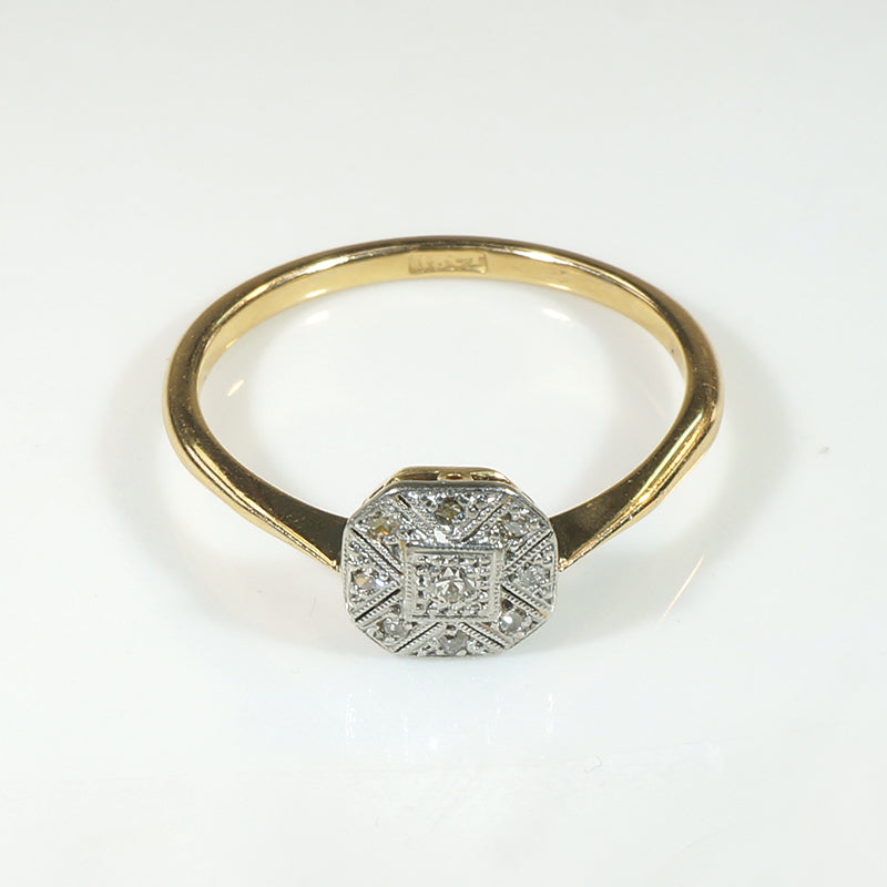 Octagonal Diamond-Set Platinum & 18ct Gold Ring